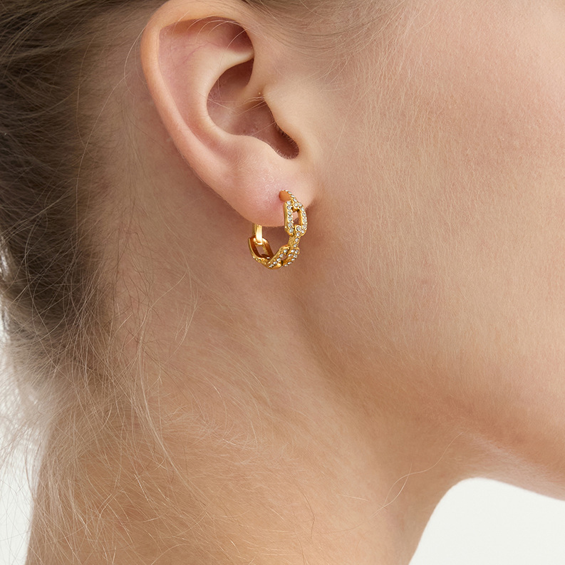 1 Pair Daily Rectangle Stainless Steel Gold Color Zircon Women's Hoop Earrings Picture4