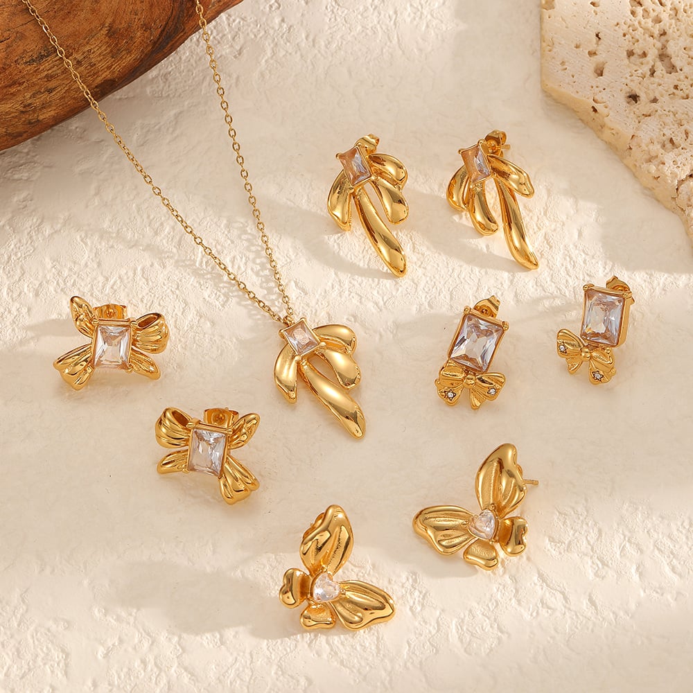 Sweet Bow Knot Stainless Steel Necklace Set Picture3