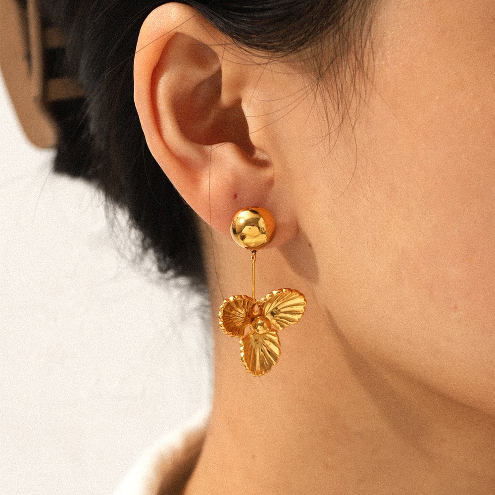 1 Pair Flower Stainless Steel Gold Color Dangle Earrings Picture5