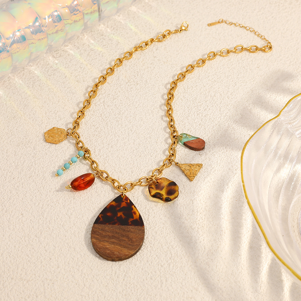 1 Piece Simple Droplet Leopard Print Stainless Steel Women's Pendant Necklaces h5Picture3