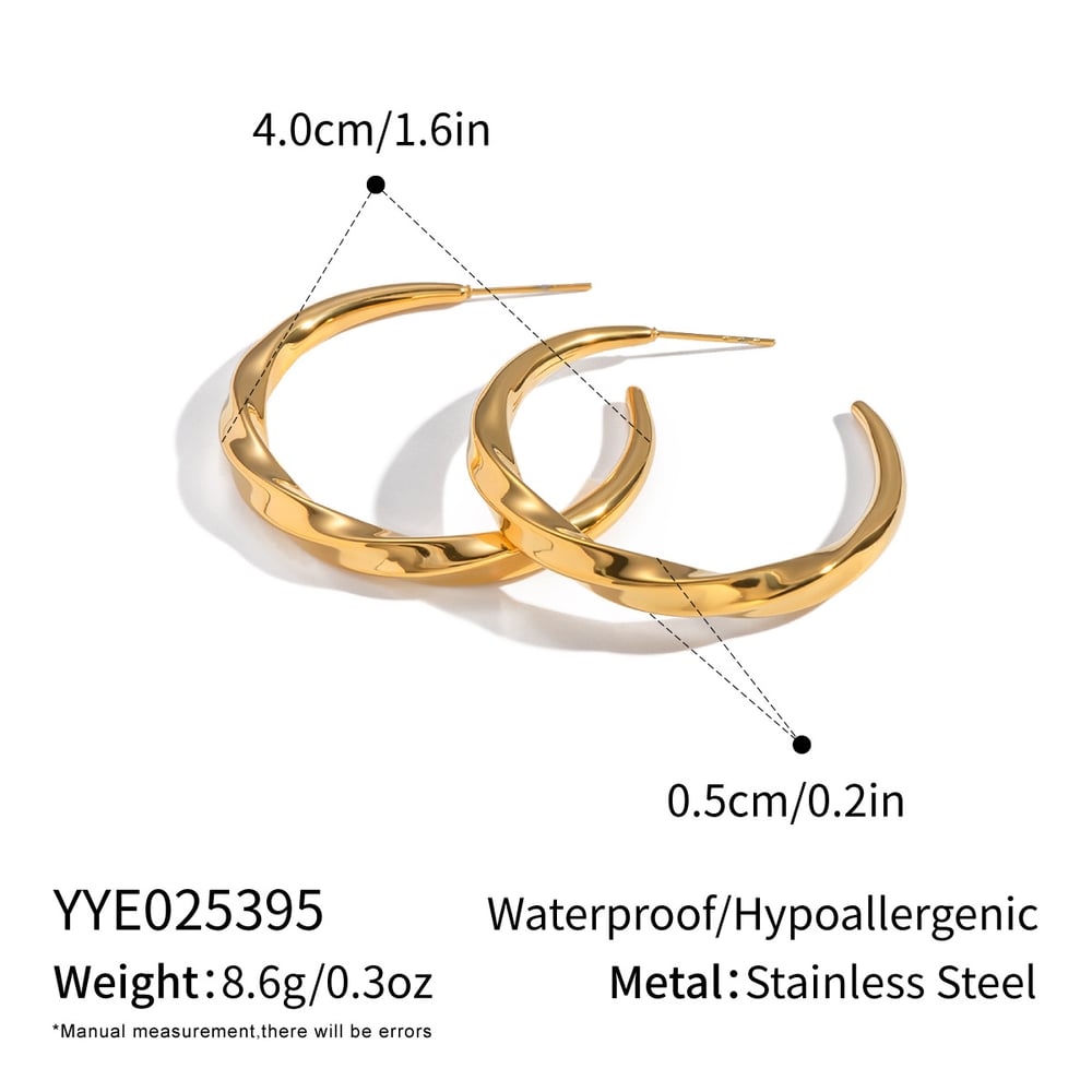 1 Pair Casual Circle Stainless Steel Gold Color Hoop Earrings