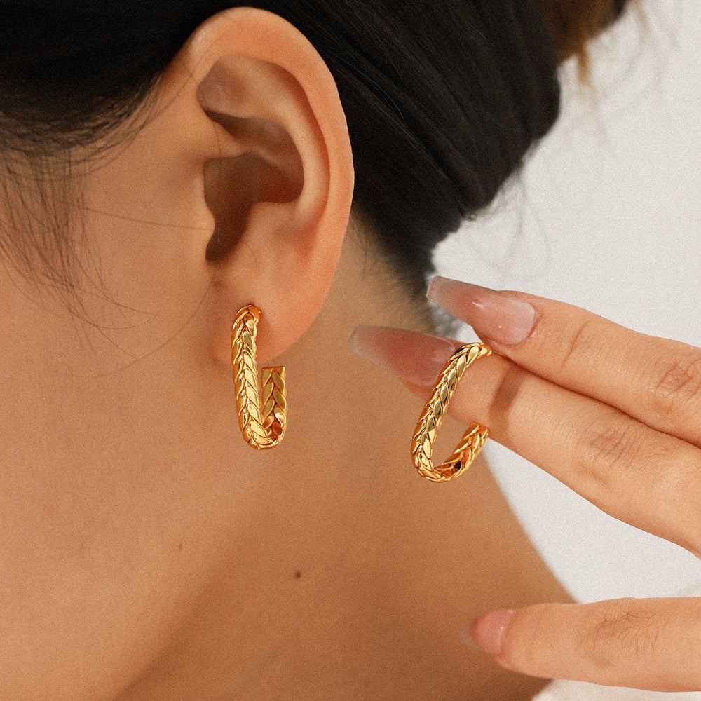 1 Pair C-shape Stainless Steel Gold Color Hoop Earrings h5Picture3