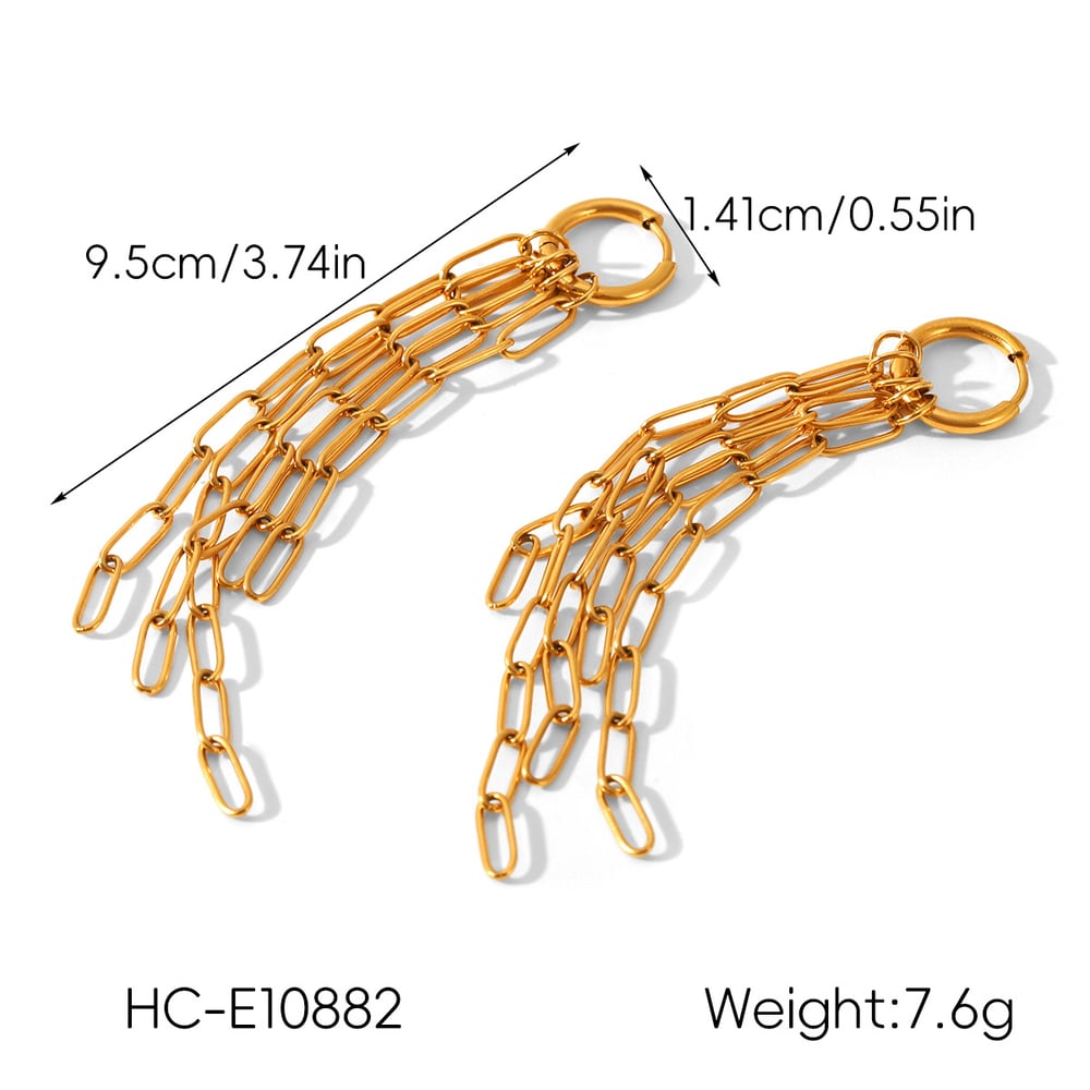 1 Pair Chain Tassel Stainless Steel Gold Color Dangle Earrings Picture2