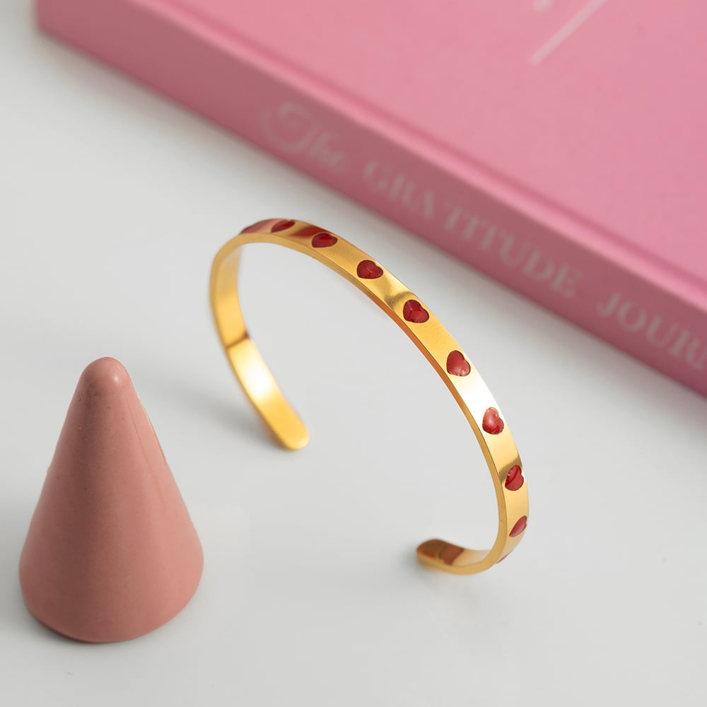 1 Piece Romantic Red Heart Stainless Steel Gold Color Women's Cuff Bracelets Picture3