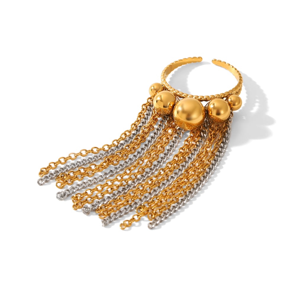 1 Piece Tassel Stainless Steel  Gold Color Zircon Statement Ring