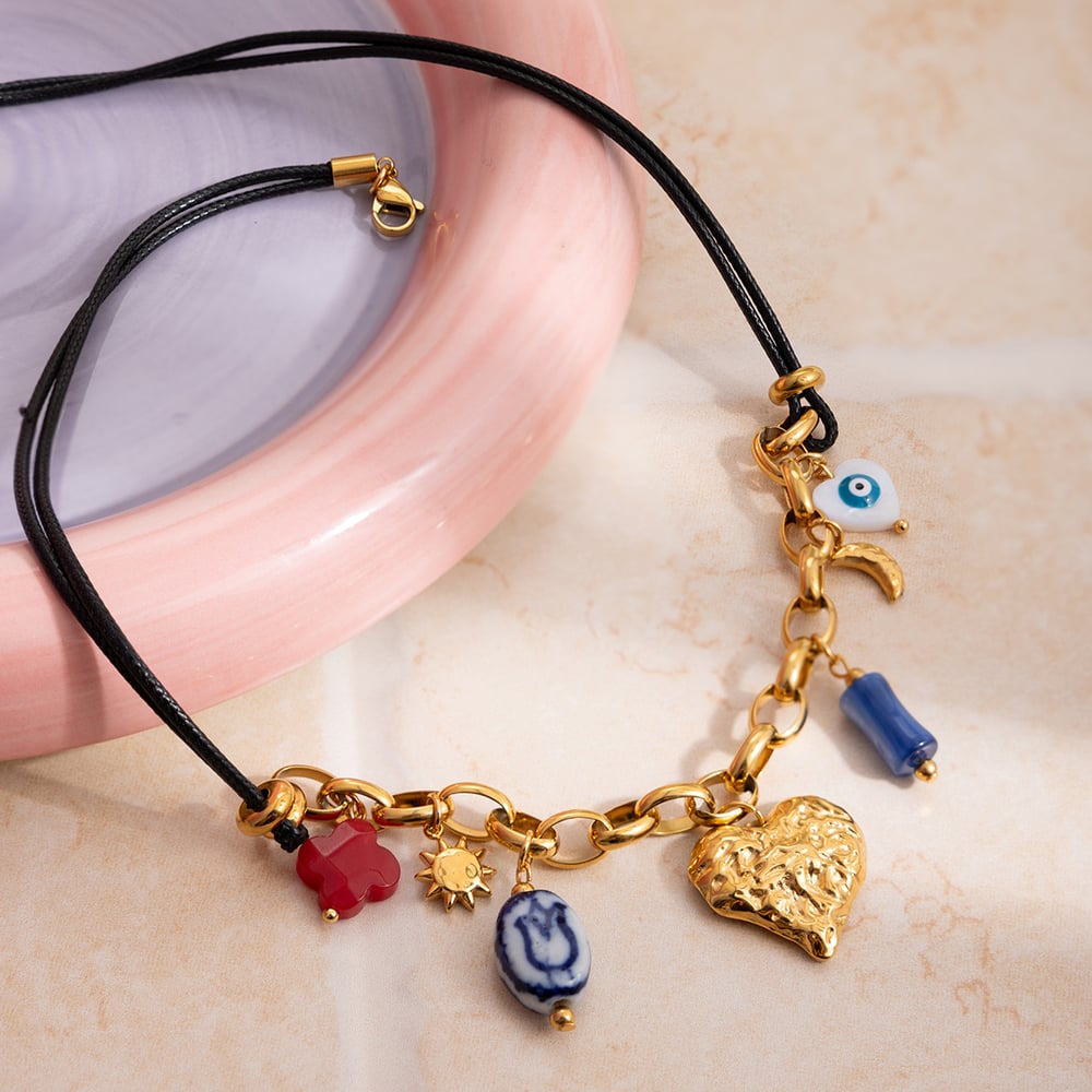 1 Piece Retro Heart Stainless Steel Gold Color Acrylic Women's Pendant Necklaces h5Picture4