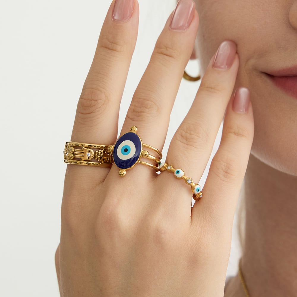 1 Piece Luxurious Devil's Eye Stainless Steel Gold Color Statement Rings h5Picture4