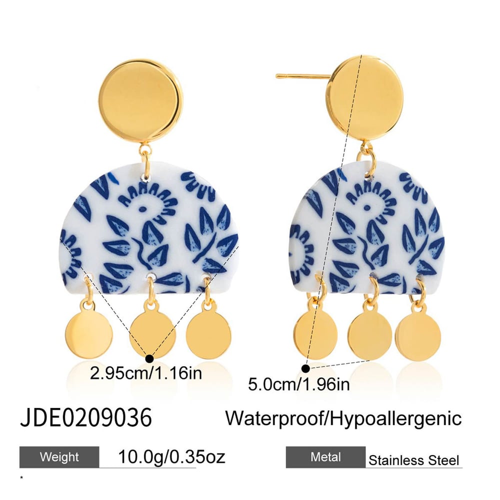 1 Pair Gorgeous Flower Heart Polymer Clay Gold Color Women's Drop Earrings Picture2