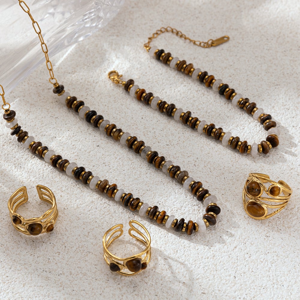 Halsketten-Set aus Natursteinperlen und Edelstahl Bild2