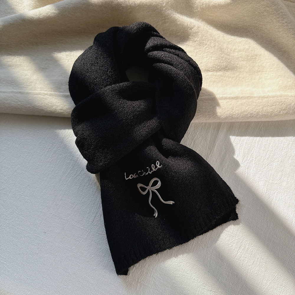 1 Stück einfarbiger Winterschal aus Viskose und Wolle mit Schleife und Stickerei