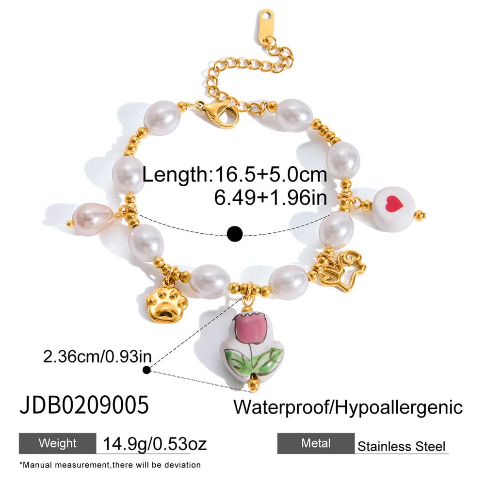 1 Piece Whimsical Tulip Stainless Steel Gold Color Women's Charm Bracelets Picture2