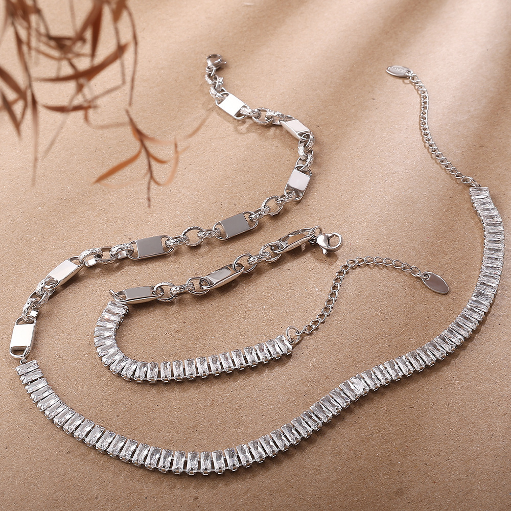 Irregular Shape Stainless Steel Gold Color Zircon Necklace Set h5Picture3