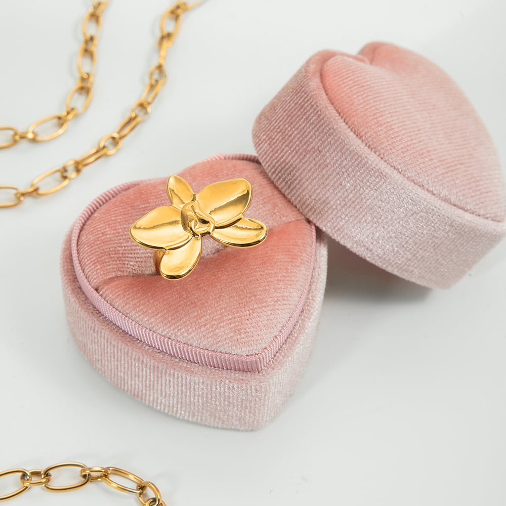 1 Piece Romantic Phalaenopsis Stainless Steel Gold Color Women's Statement Rings h5Picture3