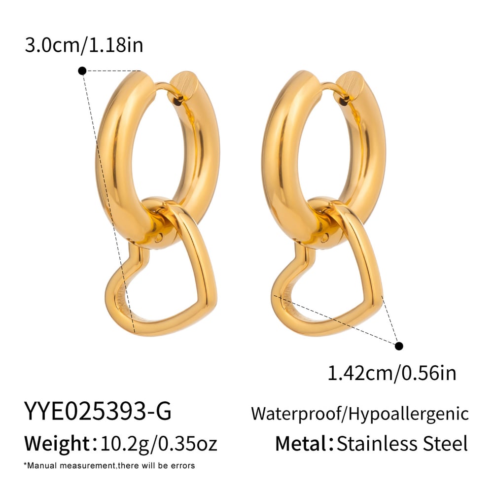 1 Pair Heart Stainless Steel Mixed Color Drop Earrings