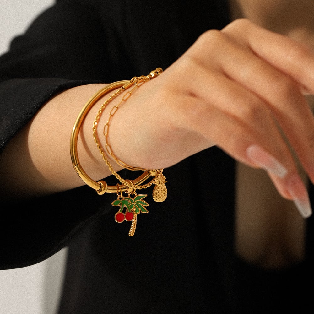 1 Piece Fruit Cherry Stainless Steel Gold Color Bangle Picture3