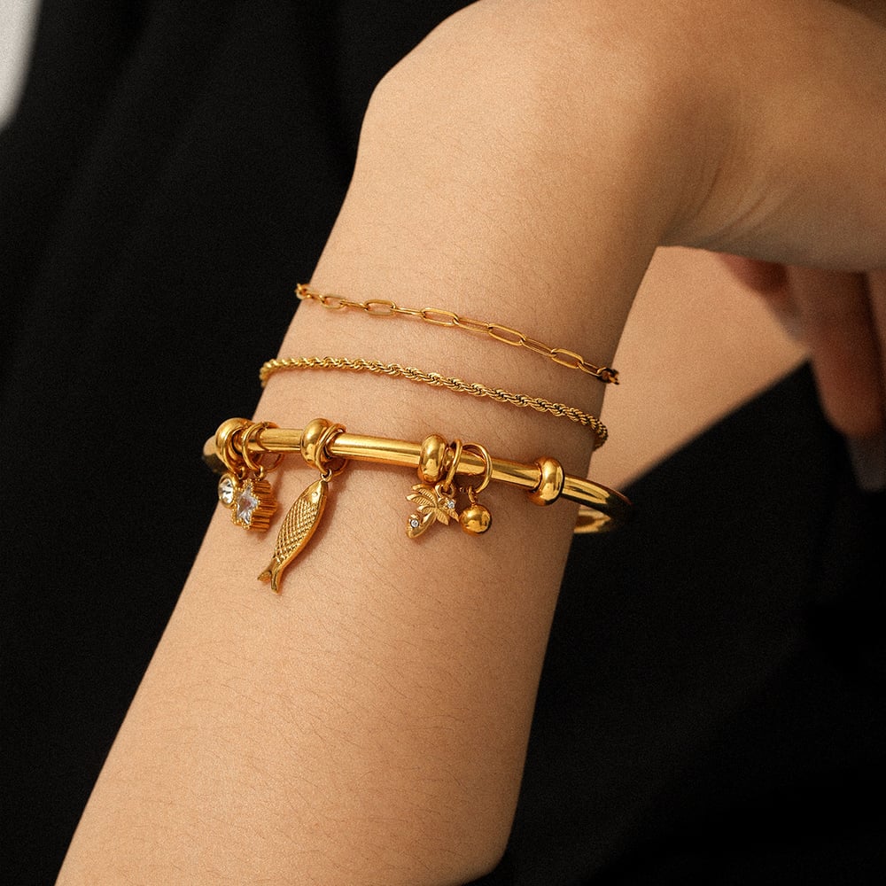 1 Piece Stainless Steel Gold Color Fish Pendant Bangle h5Picture4