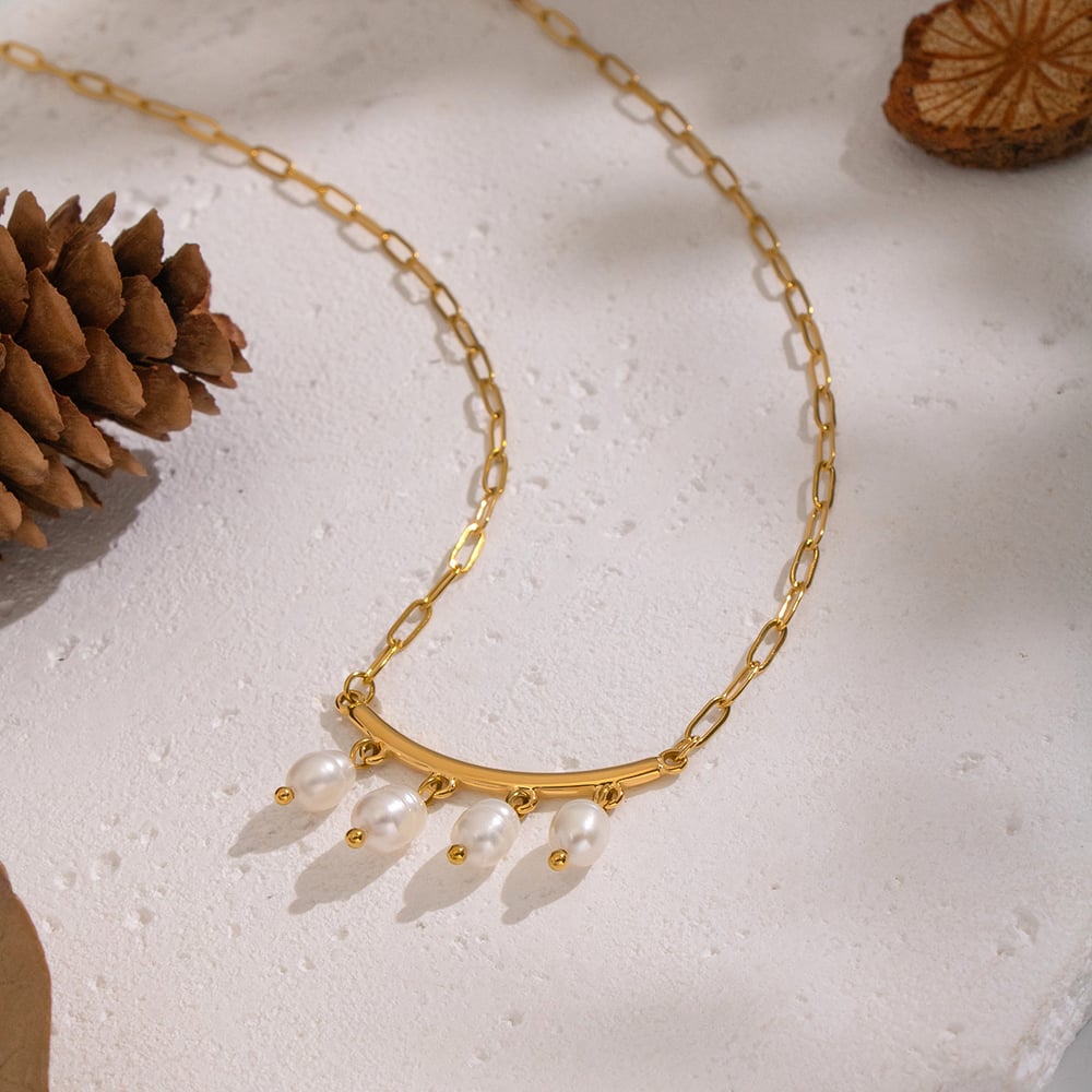 1 Piece Romantic Stainless Steel Gold Color Pearl Pendant Necklace Picture3