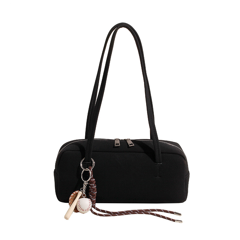 1 Stück Retro-Umhängetasche aus Wildleder in Volltonfarbe für Damen (inkl. Taschenanhänger)