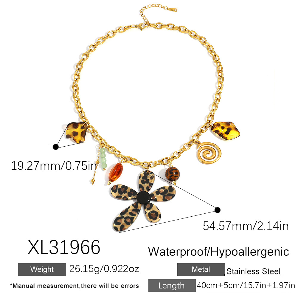 1 Piece Ethnic  Flower Leopard Print Stainless Steel Women's Pendant Necklaces 