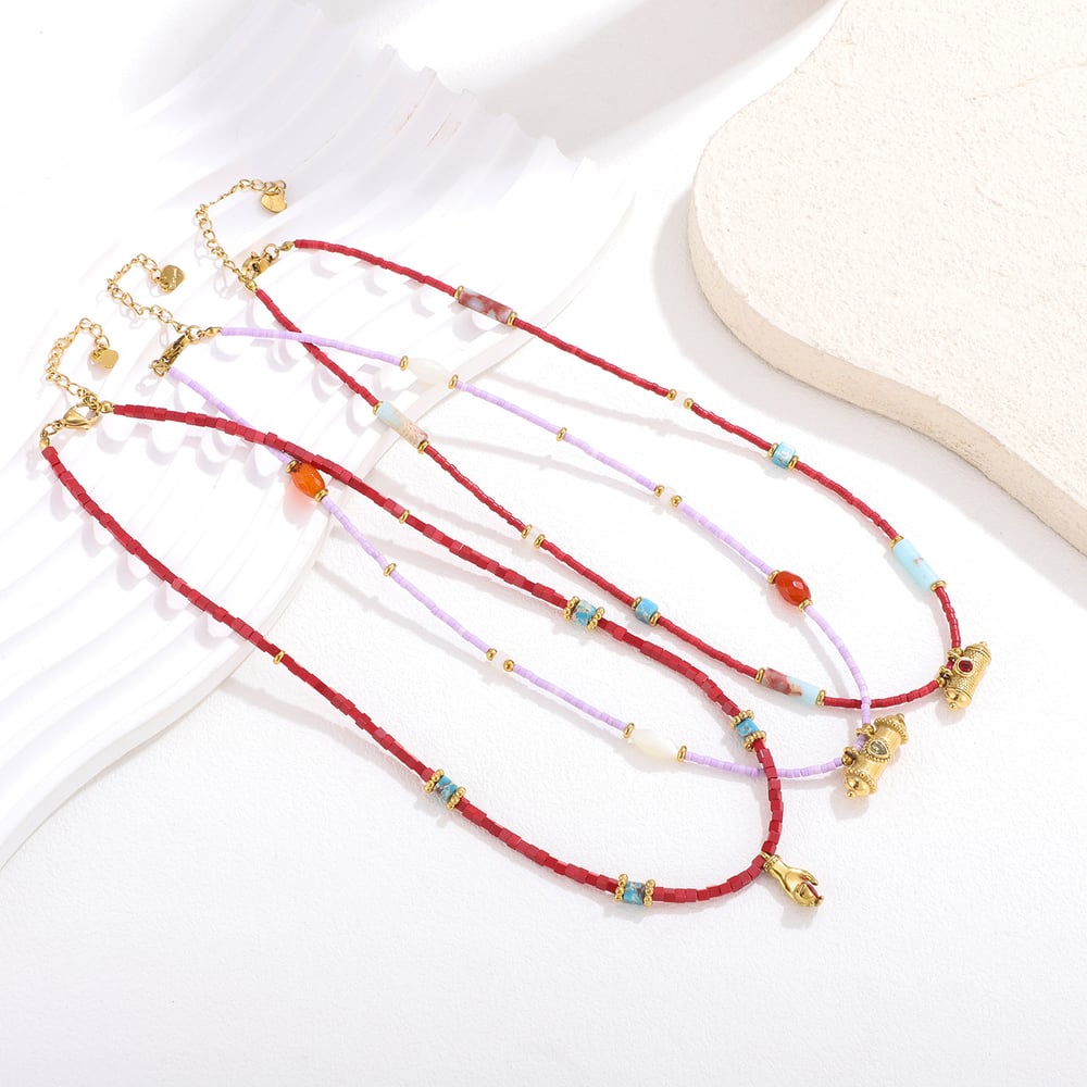 Collar de cuentas vintage para mujer con piedras naturales de colores variados (1 pieza) h5Imagen3