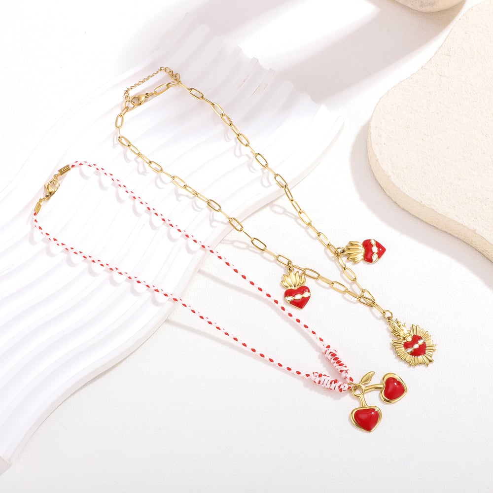 1 collar colgante lujoso de acero inoxidable con cereza roja para mujer h5Imagen3