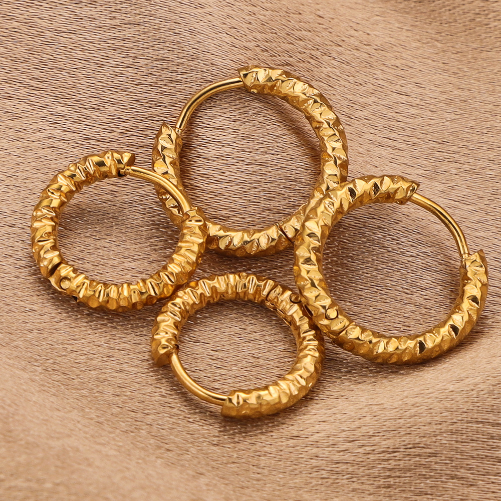 1 Pair Minimalist Hammer Pattern Stainless Steel Gold Color Women's Hoop Earrings Picture4