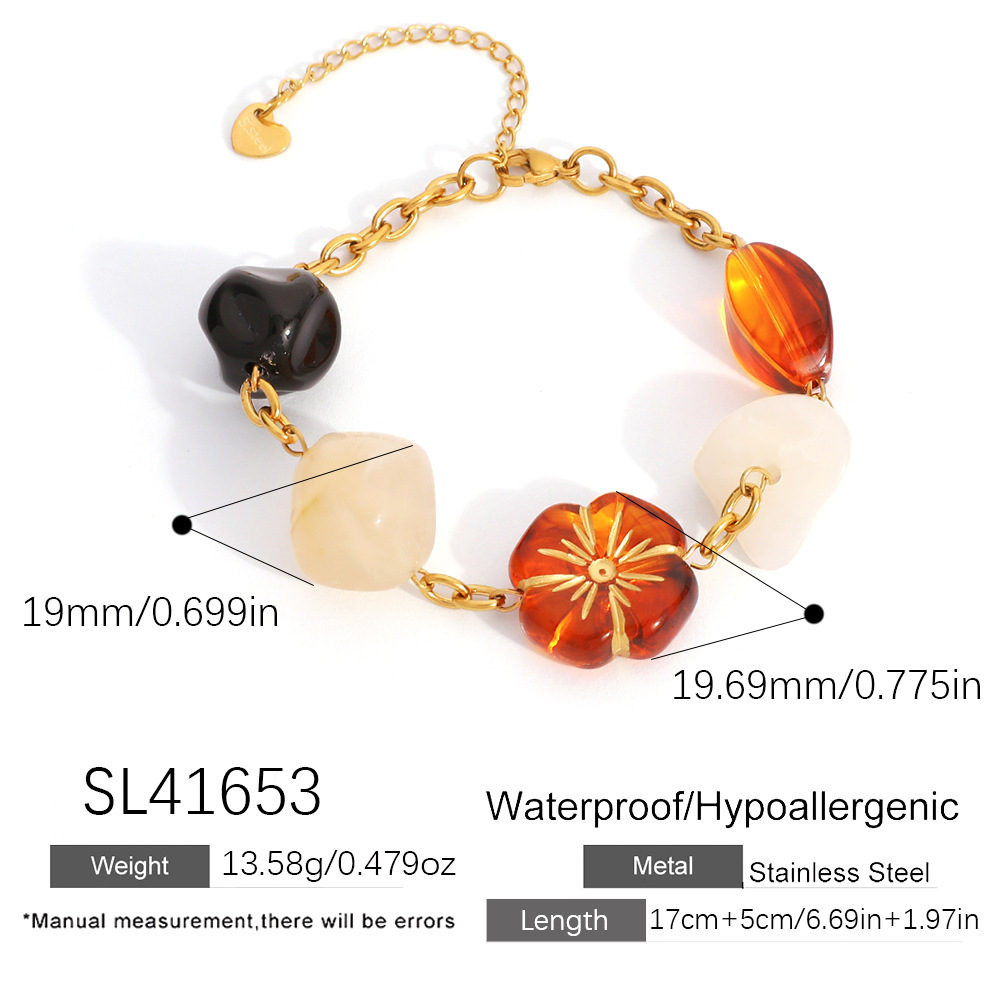 1 bracelet chaîne rétro en acier inoxydable pour femme avec motif floral