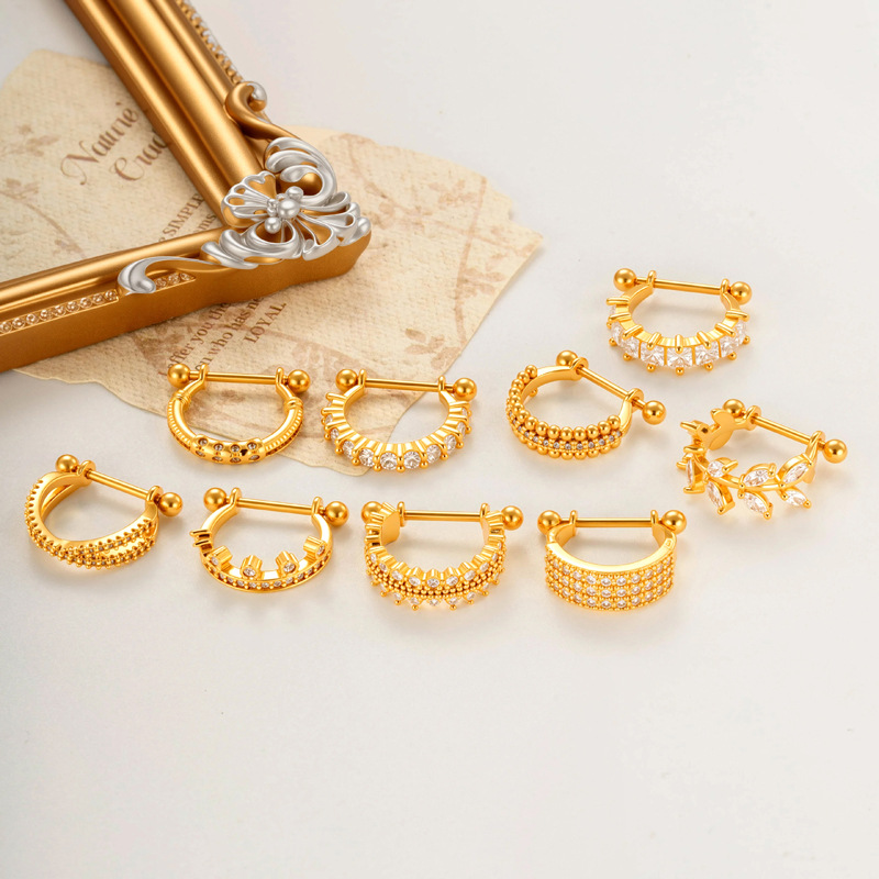 1 Piece Simple Crown Copper Gold Color Zircon Women's Piercing Earrings Picture5