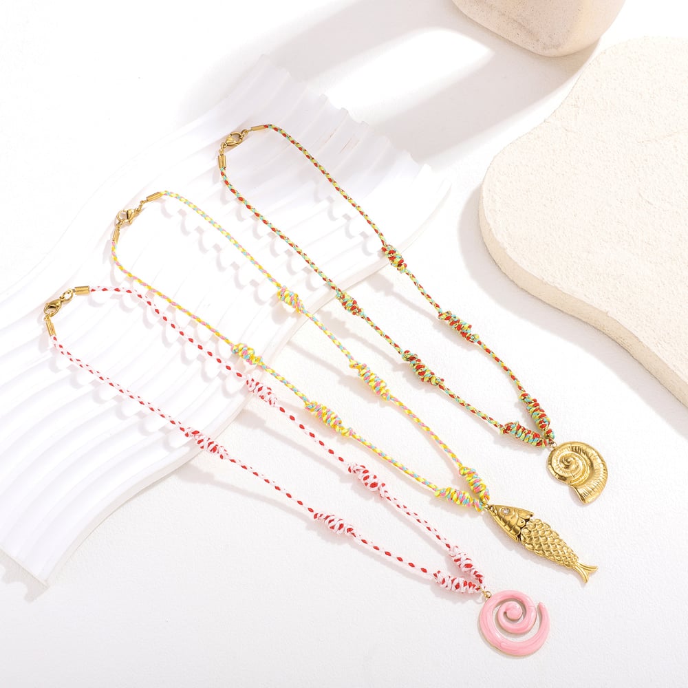 Collar con colgante de concha de mar de vacaciones de acero inoxidable color dorado para mujer, 1 pieza h5Imagen6