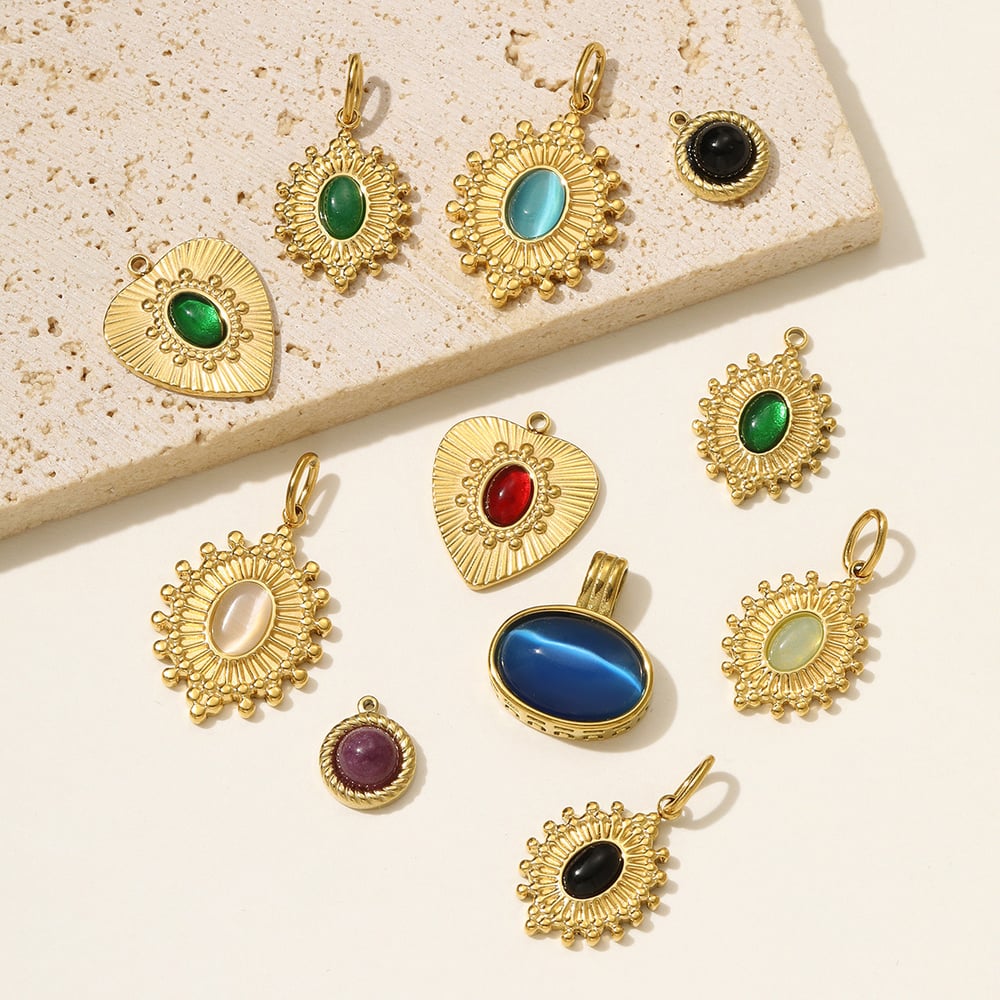 1 Piece Luxurious Natural Stone Circle Stainless Steel Women's Pendants Picture3