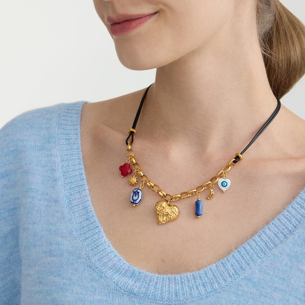 1 Piece Retro Heart Stainless Steel Gold Color Acrylic Women's Pendant Necklaces h5Picture7