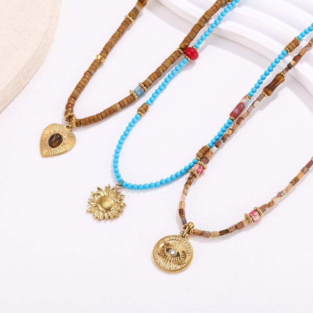 Collar de cuentas clásico con flores y piedras naturales para mujer, 1 pieza Imagen5
