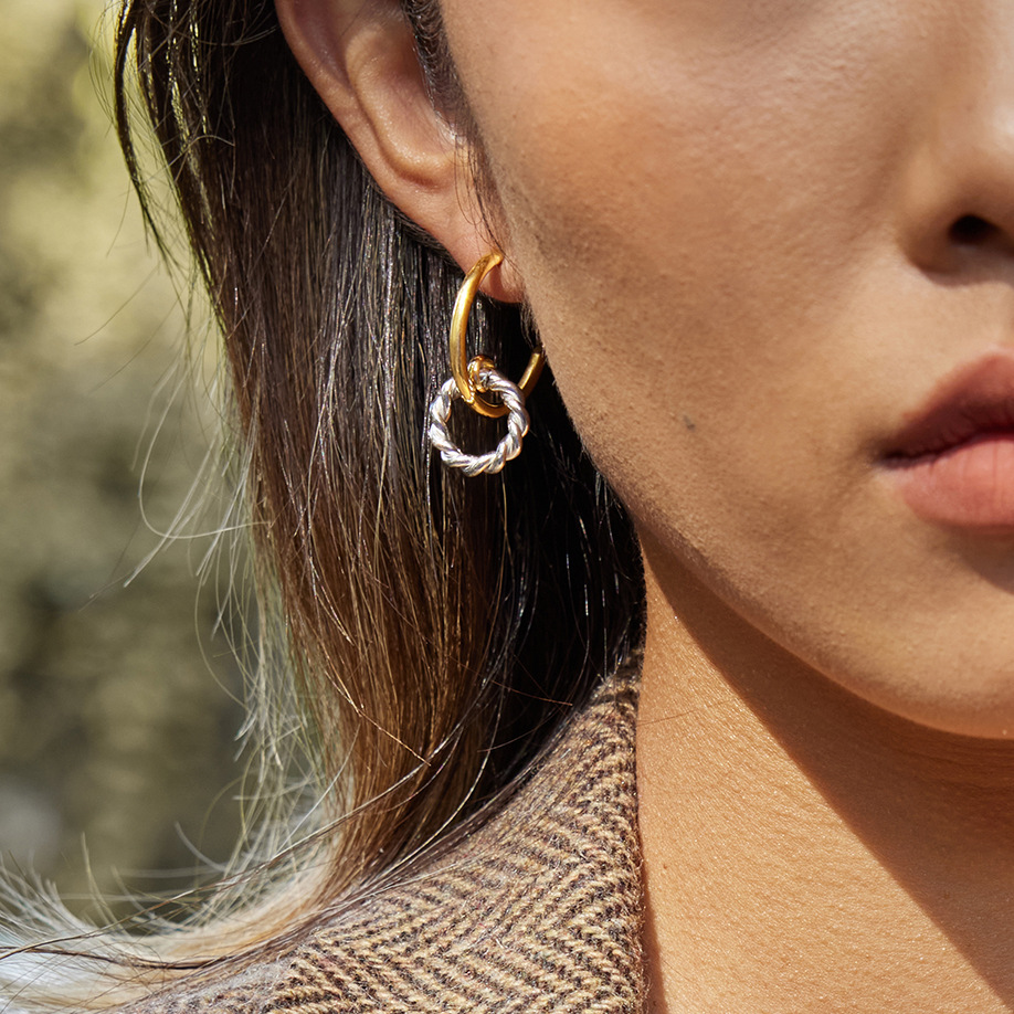 1 Pair Modern Circle Gold Color And Silver Colors Stainless Steel Women's Hoop Earrings Picture4