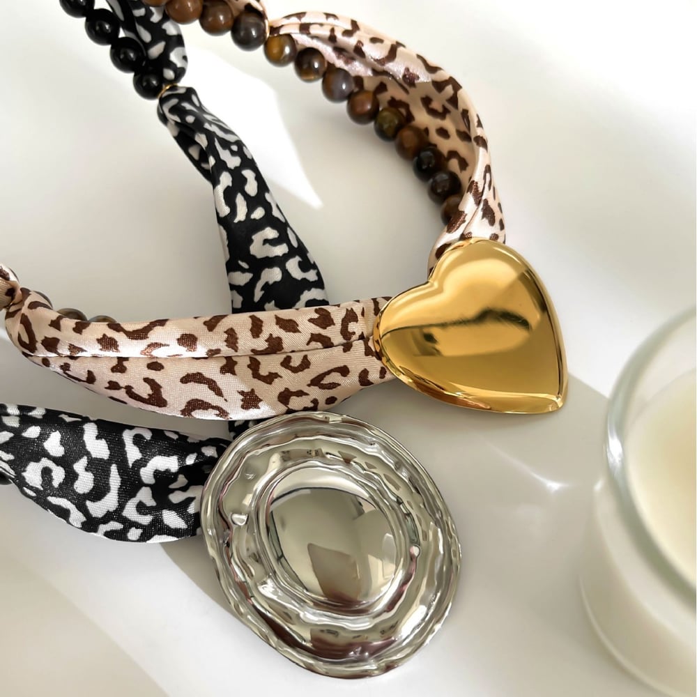 1 Piece Retro Leopard Print Pattern Natural Stone & Glass Beaded Necklace h5Picture5