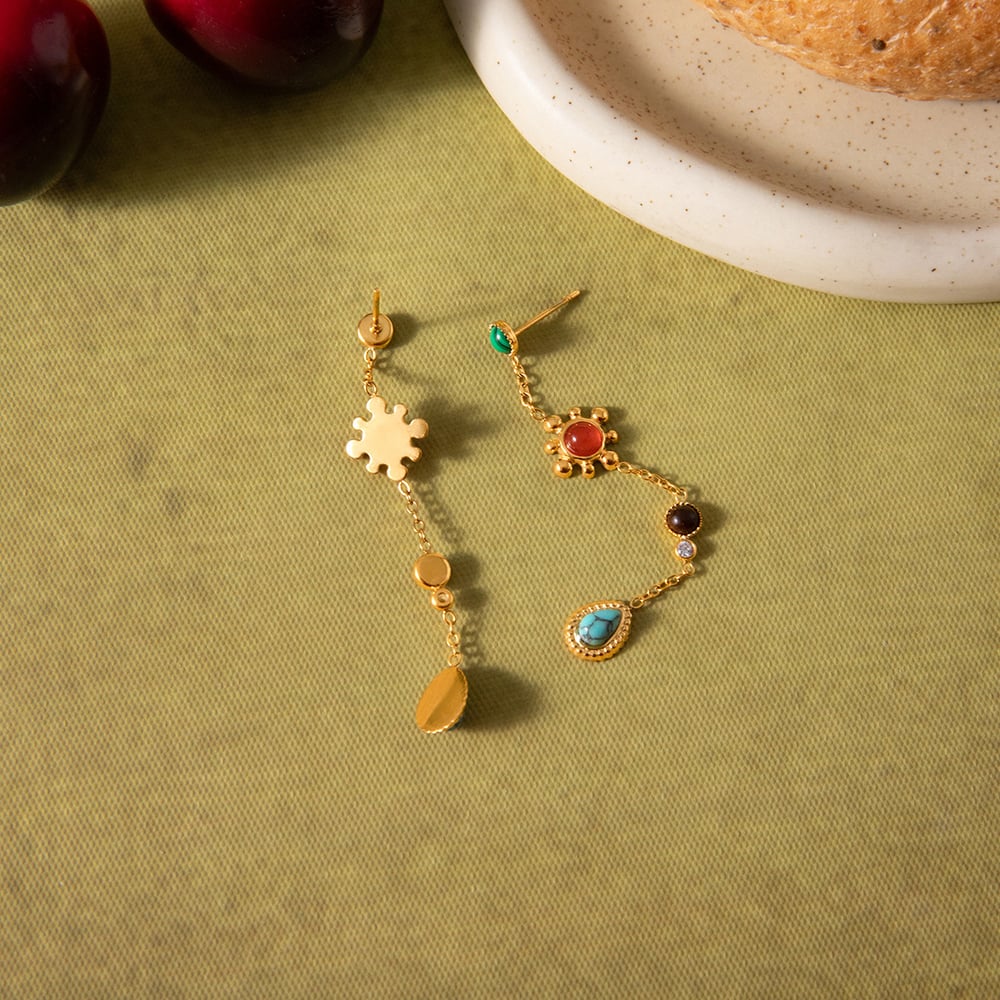 1 Pair Polychrome Droplet Stainless Steel Gold Color Natural Stone Women's Dangle Earrings Picture5