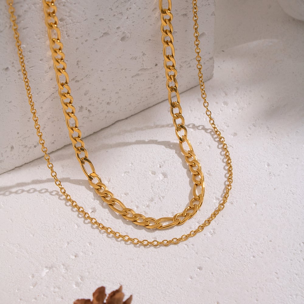 Collier à plusieurs rangs en acier inoxydable doré (1 pièce) Image2