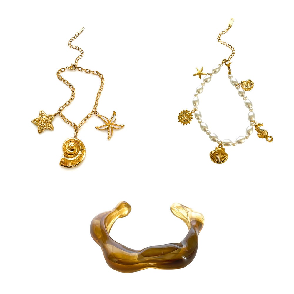 Stainless Steel Gold Color Acrylic Bracelet Set