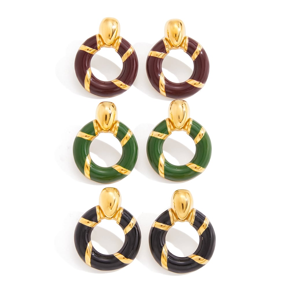 1 Pair Vintage Circle Stainless Steel Gold Color Women's Stud Earrings Picture6