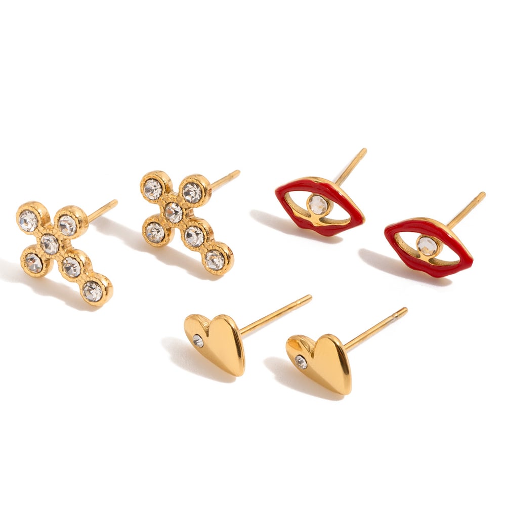 1 Set Exquisite Heart Stainless Steel Gold Color Women's Stud Earrings