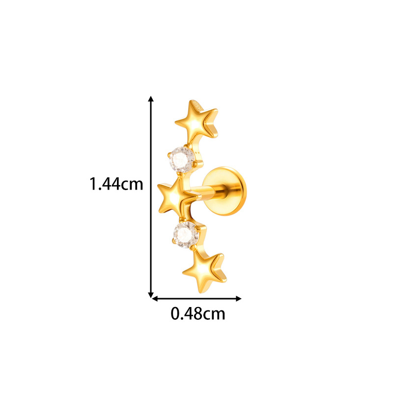 Boucles d'oreilles piercing femme en titane et zircon, motif étoile végétale (1 pièce) h5Image2