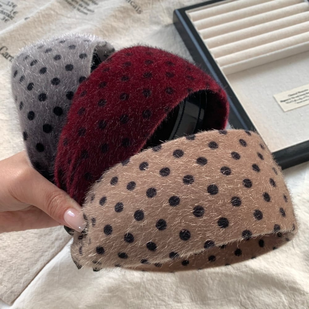 1 bandeau rétro à pois en fourrure, à large bord, pour femme h5Image3