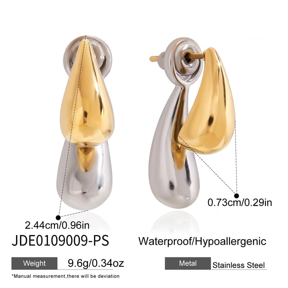 1 Pair Gold&Silver Colors Droplet Stainless Steel Women's Stud Earrings Picture2