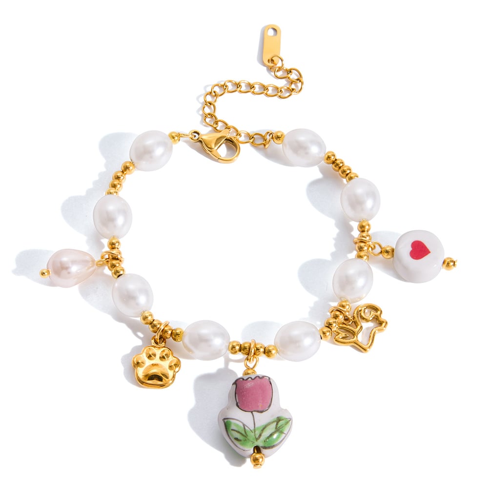 1 Piece Whimsical Tulip Stainless Steel Gold Color Women's Charm Bracelets