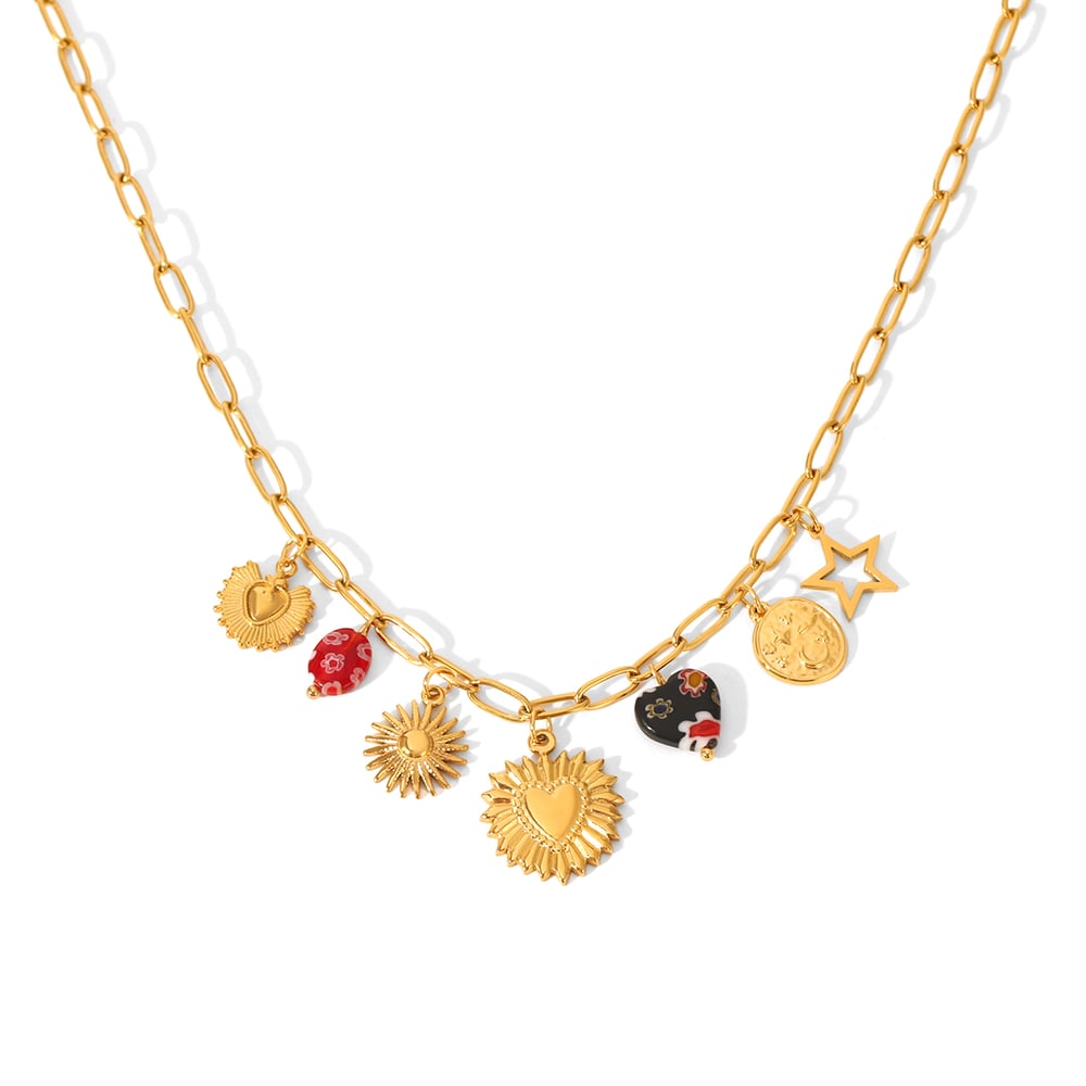 1 Piece Retro Heart Stainless Steel Gold Color Pendant Necklace