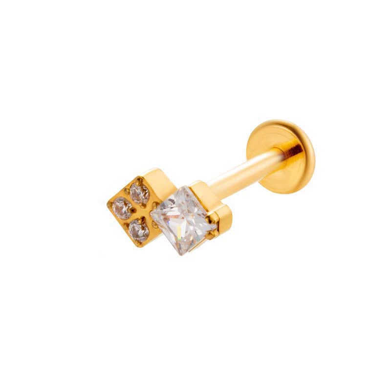 1 Piece Simple Titanium Alloy Gold Color Zircon Women's Piercing Earrings