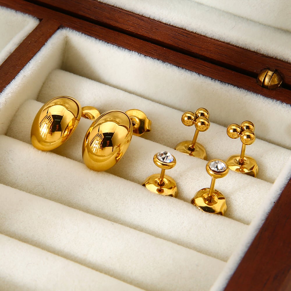 1 Set schlichte runde Ohrringe aus Edelstahl in Goldfarbe mit Zirkonia h5Bild4