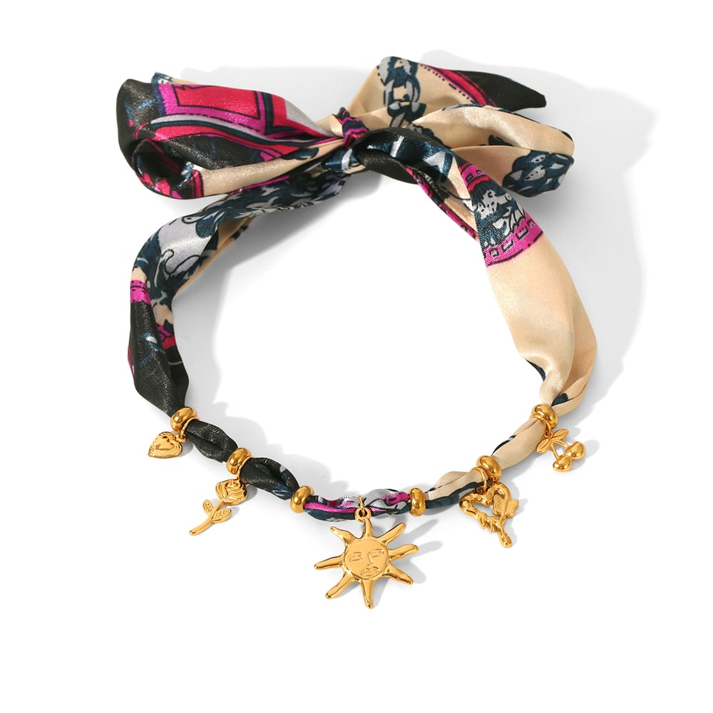 Stainless Steel Sun Gold Color Fabric Necklace Set