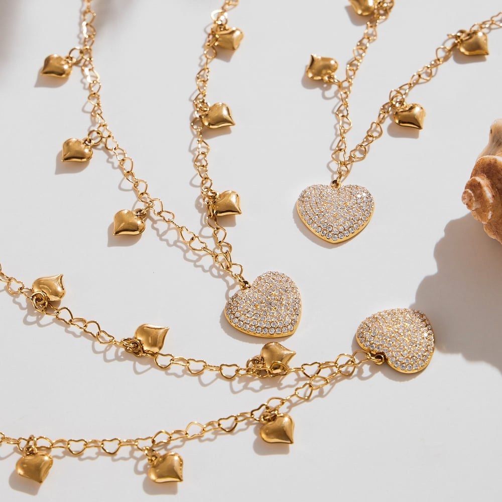 1 Piece Dazzling Heart Stainless Steel Fully-jewelled Zircon Women's Pendant Necklaces Picture4