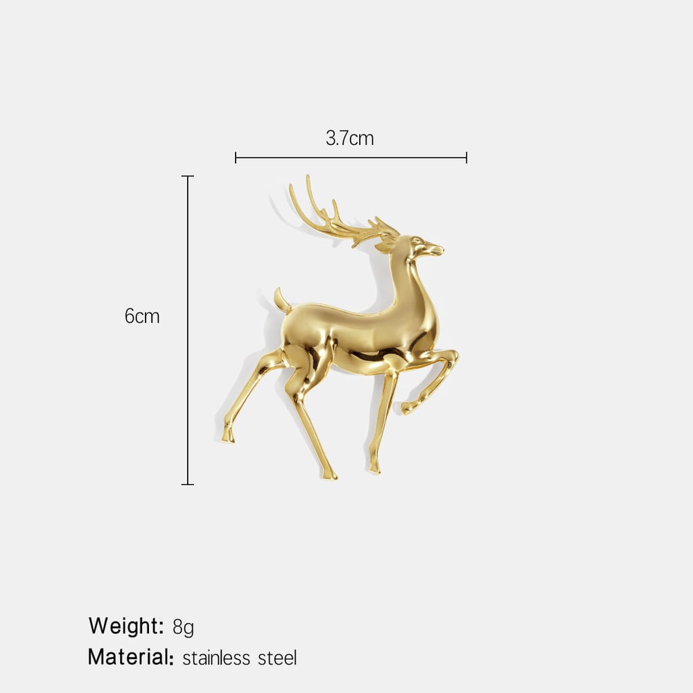 Broche en acier inoxydable doré en forme de cerf (1 pièce) h5Image2