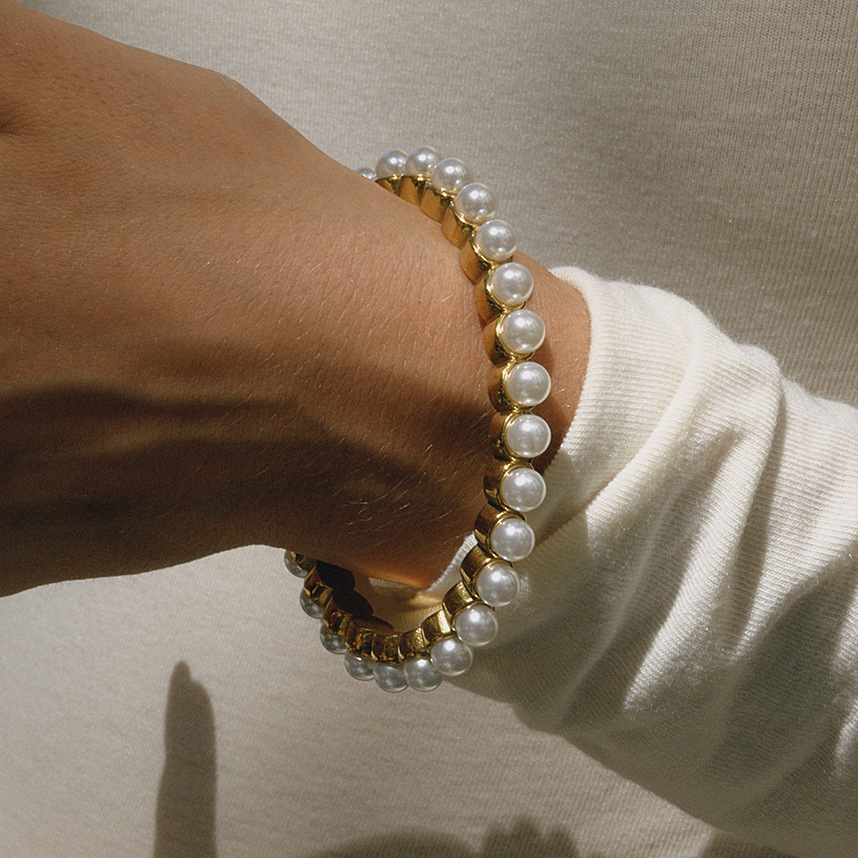 1 Piece Classic Beads Stainless Steel Gold Color Women's Bangles Picture4